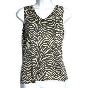 ALFANI Blouse Size S Gray Silk VNeck Sleeveless All Over Zebra Print Retro Y2K